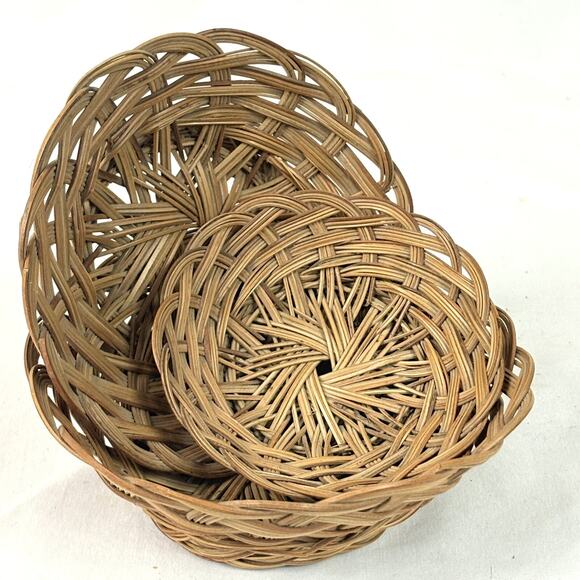 Vintage Set of 3 Woven Nesting Baskets Farmhouse Cottagecore Keys Trinkets - Picture 4 of 6
